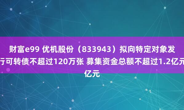 财富e99 优机股份（833943）拟向特定对象发行可转债不超过120万张 募集资金总额不超过1.2亿元
